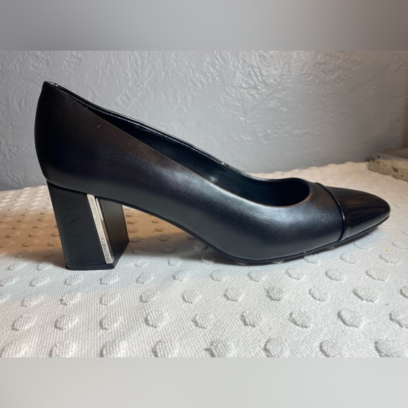 Calvin Klein Almond Toe Pump with Silver and Patent Leather Detail - Picture 2 of 16